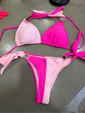 Moda Minx Pink Colorblock Rhinestone Bikini Set | XL Top / M Bottom